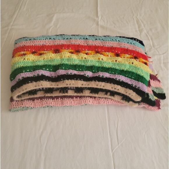 Vintage Hand Made Crochet Striped Lap Blanket Handmade - Picture 2 of 8